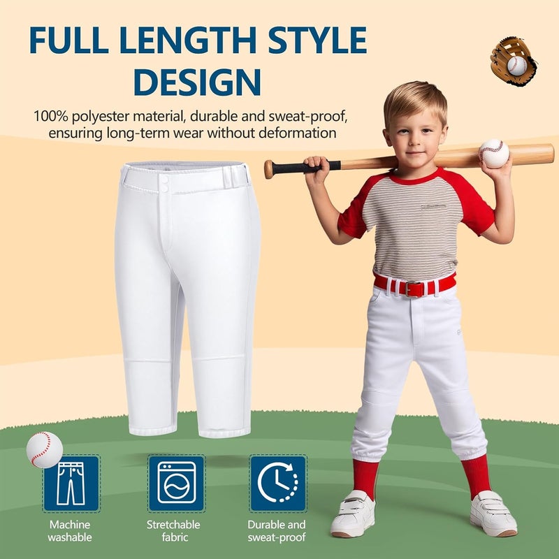 CHCLACE Toddler Baseball Pants - Kids Tee Ball Pants for Boy Girl, Includes: Red Belt and Baseball Socks - Image 2